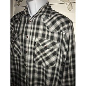 Vtg LEVI’S Black Tab Black White Plaid Pearl Snap Shirt Men’s Medium